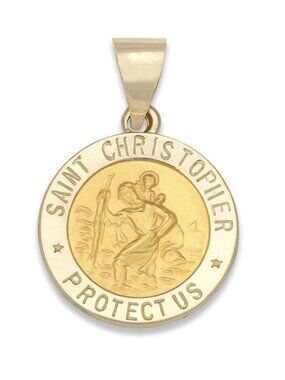14K Hollow Yellow Gold St. Christopher Pendant 3/4”. Medal Only